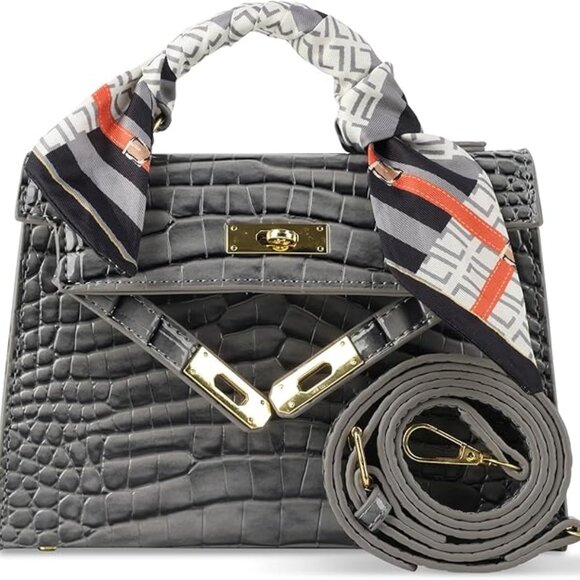 Neiman Marcus Handbags - Neiman Marcus Grey Crocodile Gold Hardware Shoulder Bag